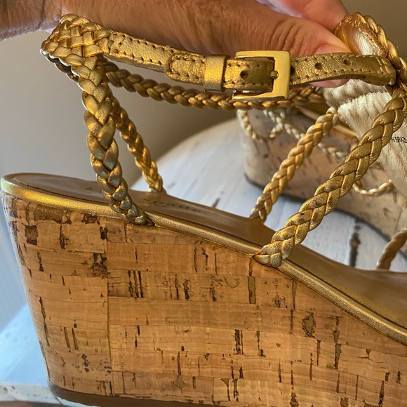 Kate Spade ♠️ Gold Braided Cork Wedges - Picture 6 of 10